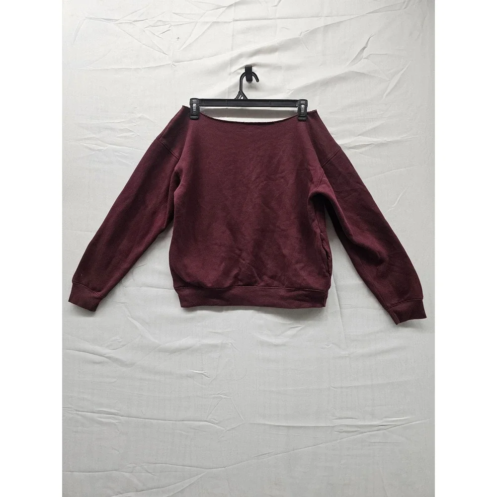 Wild Fable Burgundy Off The Shoulder Sweatshirt Maroon Fleece‎ Pullover S - Picture 2 of 7